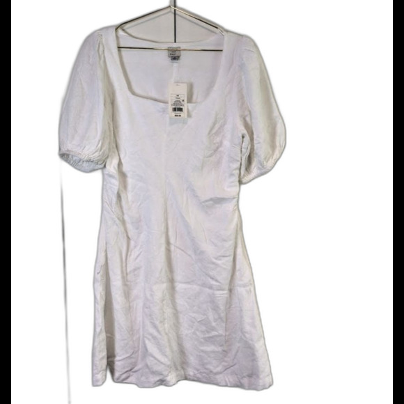 A New Day Women 10 White Mini Dress Smocked Puffed Short Sleeves - Picture 1 of 6